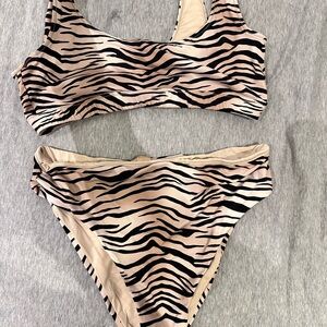 Zebra Print Bikini Set in Nude & Black